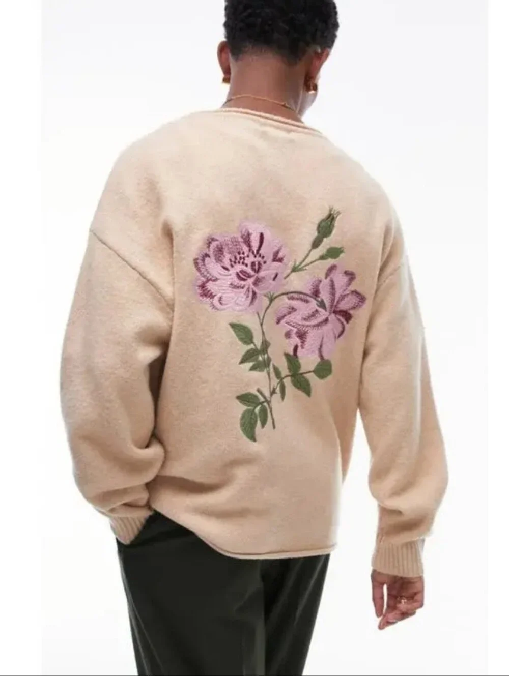 $79 Topman floral embroidered cardigan in stone Size M